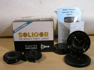 Soligor 21mm F3.  8 W/box,  W/ M42 Pentax Screw & Exakta/topcon Adapter Rare