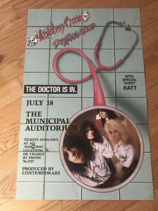 Rare Motley Crue Dr Feelgood 1990 Vintage Orig Concert Promo Poster Nashville