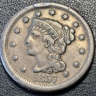 1857 Large Cent Braided Hair Large Date Rare Date Better Grade Vf 17083