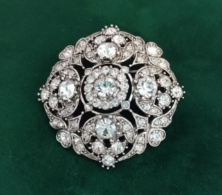 Vintage Rare Joan Rivers Silver Tone Clear Crystals Jeweled Brooch Pin -