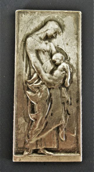 France - 1908 - Mary Carriying Jesus - Art Nouveau Silver Plaque By Dupuis - Rare