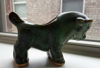 Vintage Frankoma Bull Figurine / Planter,  Ada Clay,  Prairie Green,  Rare Piece