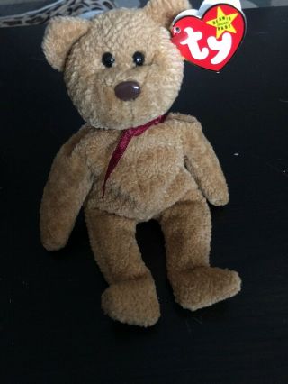 Ty Beanie Baby " Curly " Bear Retired,  Multi Tag Errors Very Rare 1996