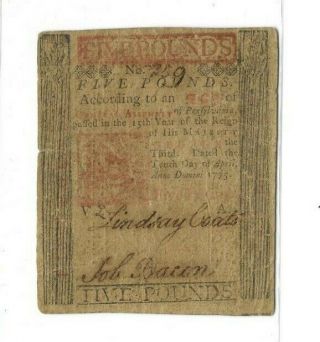 5 Pounds " Colonial " (red Note) 1775 1775 " Colonial " (red Note) Rare