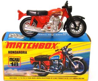 Lesney Matchbox No.  18 Hondarora Motorcycle - A/mint Boxed - Rare