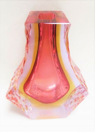 Rare Murano Textured Glass Block Pink & Yellow Vase By Mandruzzato