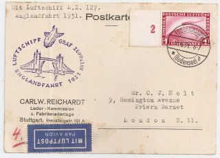 1931 Germany To Great Britain Zeppelin Cover,  Violet Flight Pmk,  Rare