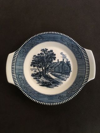 Rare Blue And White Currier & Ives Royal China Usa Tan Handled Tray For Gravy