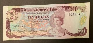 Belize 10 Dollars 1980 Banknote Aunc Rare
