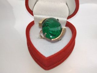 Huge Rare Vintage Ring Malachite Silver 875 USSR Jewelry Soviet Antique Size 8 3
