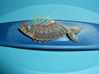 Vintage Rare Italy Micro Mosaic Fish Brooch Pin