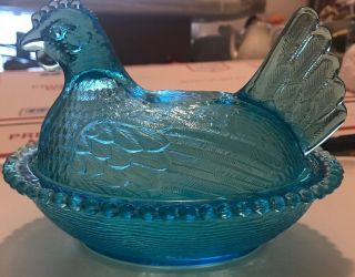 Indiana Glass Hen On Nest 1963 Blue Horizon Scarce Rare