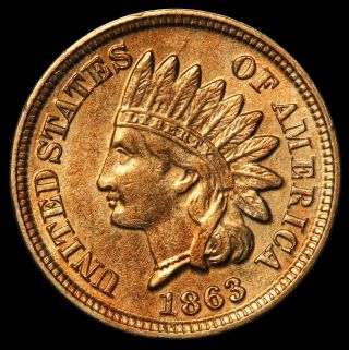 1863 U.  S.  Indian Head One Cent Penny Coin - - Rare Key Date
