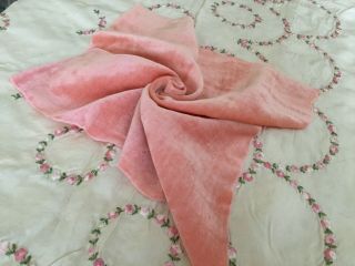 Rare Early 1900s Coral Pink Pure Silk Velvet Fragment