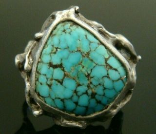 Large Vintage Navajo Pawn Rare Sterling Silver Number 8 Spiderweb Turquoise Ring