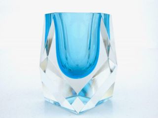 Rare Murano Sommerso Submerged Space Age Ufo Block Bowl Vibrant Turquoise Vgc