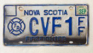 Rare 2014 Nova Scotia Firefighter License Plate Cvf1 Ff Blue