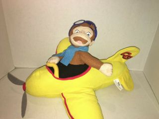 Rare Curious George Plush Pilot In Yellow Airplane Hard To Find 16 "