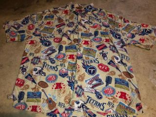 Rare Vintage Nfl Tennessee Titans Football All Over Print Button Up Shirt Logo