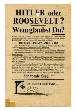 Ww2 Psyops British Propaganda Leaflet In German Eh So1 Series 1941 Rare