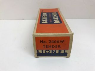 Rare 1950s Lionel O Gauge Train 2466w Tender Box & Insert
