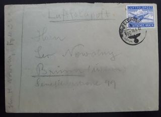 Rare 1942 Germany Cover Ties Blue Luftfeldpost Stamp W Cachet To Brunn