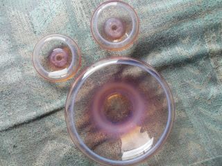 Vintage Fostoria Pink Opalescent Sea Scape Console Bowl And Candlesticks Rare