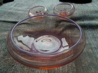 Vintage Fostoria Pink Opalescent Sea Scape Console Bowl And Candlesticks Rare 3