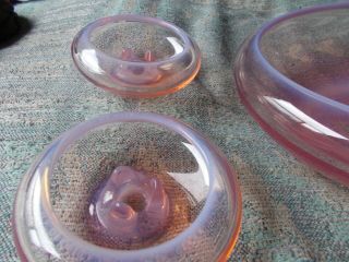 Vintage Fostoria Pink Opalescent Sea Scape Console Bowl And Candlesticks Rare 4