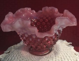Vintage Rare Size,  Elegant Fenton Cranberry Opalescent Hobnail Candy Dish,  Bowl