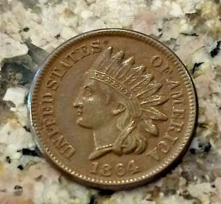 Rare 1864 War Brown U.  S Indian Head Penny Clear Sharp Details N/r