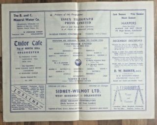 RARE Colchester United v Norwich City (match postponed) - 27th December 1952 2