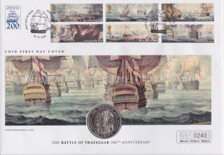 Gb Stamps First Day Cover 2005 Trafalgar & Rare Uncirculated Medal
