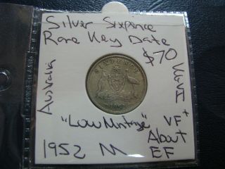 Australia 1952 Silver Sixpence King George Vi Rare Key Date Low Mintage A39