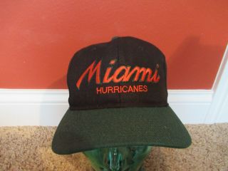 Rare Vintage Miami Hurricanes Sports Specialties Script Black Snapback Hat Cap