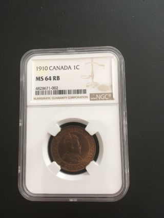Canada Canadian Large Cent 1910 Ngc Ms64rb Rare
