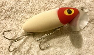 Rare Fishing Lure Fred Arbogast Flocked Jitterbug White w/ Red Head Tackle Box 2