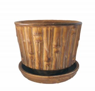 Mid Century,  Vintage Mccoy Bamboo Design Pottery Planter (brown) Rare