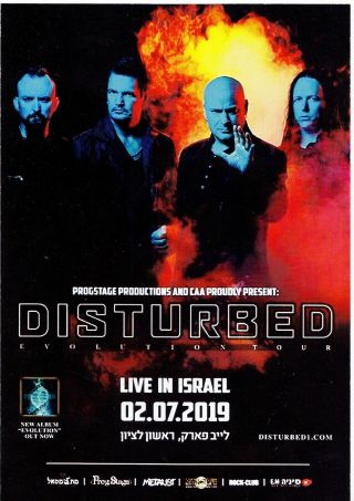 Disturbed Live In Tel Aviv Israel 2019 Mini Poster Very Rare Hebrew