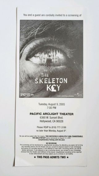 Rare 2005 The Skeleton Key Movie Promo Premiere Ticket - Kate Hudson Horror Film