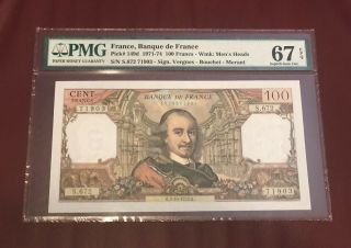 France French 100 Francs Corneille 1972 Pmg 67 Gem Unc Pick 149d Rare