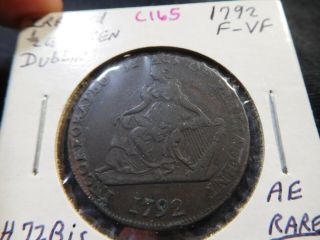 C165 Ireland Dublin 1792 Hibernia Seated Conder 1/2 Penny D&h - 72bis Rare