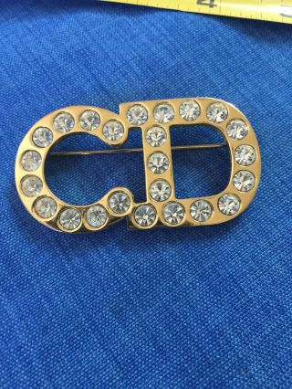 Rare Vtg Christian Dior By John Galliano Gold Cd Logo Rhinestone Brooch Pin