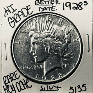 1928 S Peace Silver Dollar Hi Grade U.  S.  Rare Key Coin 5135