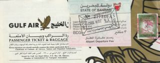 Oman - Bahrain Gulf Air Passenger Ticket Tied Rare Airport Departure Fee 3d. ,  3r.