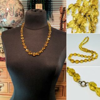 Rare Vintage Citrine Yellow Glass Crystal Strand Deco Style 23 " Necklace