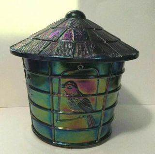 Rare Imperial Amethyst Carnival Glass Covered Bird In Cage