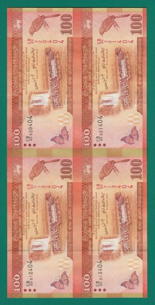 Ceylon Sri Lanka 100 Rupees 2010.  01.  01 Uncut Sheet Of 4 - Unc Rare
