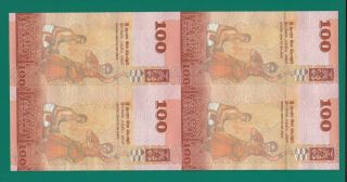 Ceylon Sri lanka 100 Rupees 2010.  01.  01 Uncut Sheet of 4 - UNC Rare 2