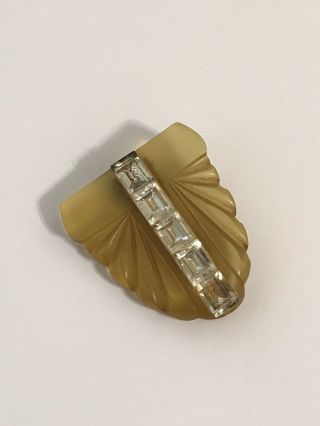 Rare Gorgeous Art Deco Rhinestone Carved Bakelite Apple Juice Brooch Pin